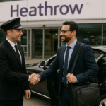chauffeur greeting a passenger at Heathrow Airport