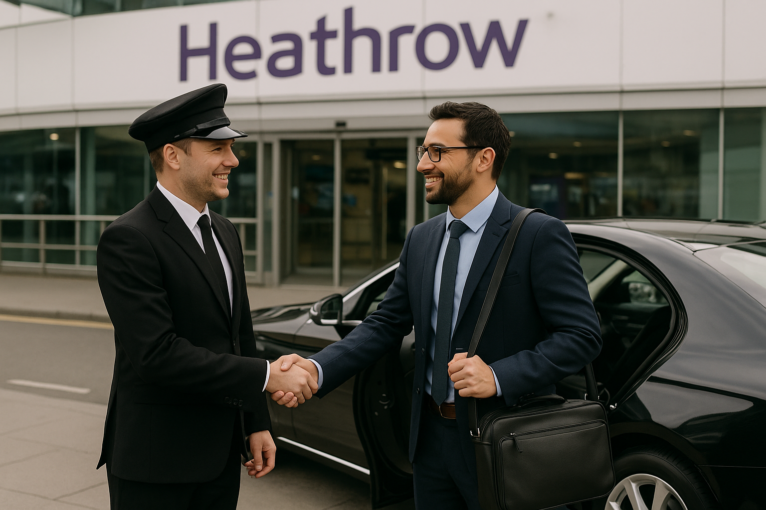chauffeur greeting a passenger at Heathrow Airport