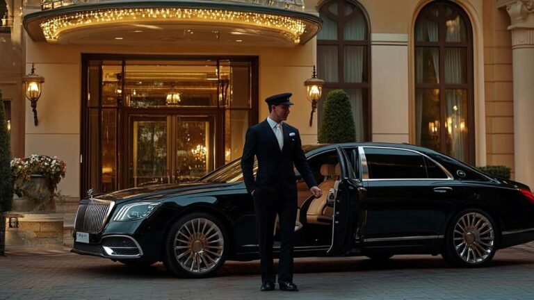 Chauffeur with a car waiting for an American traveler